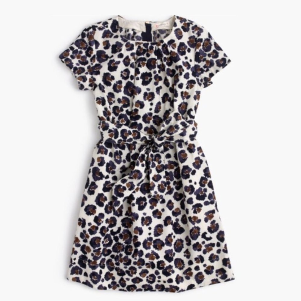 J. Crew Crewcuts Girls' Tie-Front Painted Leopard-Print Dress: Navy, Size 2